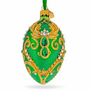 Jeweled Emerald Green Gold Scrollwork Glass Egg Ornament