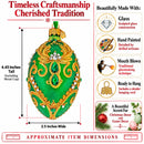 Jeweled Emerald Green Gold Scrollwork Glass Egg Ornament