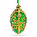 Jeweled Emerald Green Gold Scrollwork Glass Egg Ornament