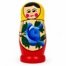 Wooden Semenov Yellow Scarf Nesting Dolls - Blue Rose Matryoshka 3.6 Inches