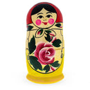 Wooden Semenov Red Scarf Nesting Dolls - Pink Rose Matryoshka 4.4 Inches