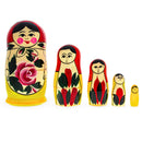 Wooden Semenov Red Scarf Nesting Dolls - Pink Rose Matryoshka 4.4 Inches
