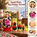 Wooden Semenov Yellow Gown Nesting Dolls - Magenta Rose Matryoshka 4.2 Inches