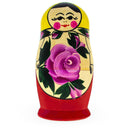 Wooden Semenov Yellow Gown Nesting Dolls - Magenta Rose Matryoshka 4.2 Inches