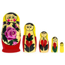 Wooden Semenov Yellow Gown Nesting Dolls - Magenta Rose Matryoshka 4.2 Inches