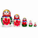 Beautiful Wooden with Red Color Hood and Pink Flowers Nesting Dolls