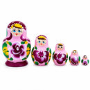 Pink Color with White Velvet Flower Wooden Nesting Dolls
