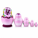 Pink Color with White Velvet Flower Wooden Nesting Dolls