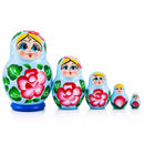 Light Blue Color with Red Flower Wooden Nesting Dolls