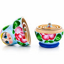 Light Blue Color with Red Flower Wooden Nesting Dolls