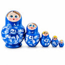 Blue Color with White Ornament Wooden Nesting Dolls