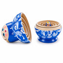 Blue Color with White Ornament Wooden Nesting Dolls