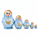 Wooden Icy Blue Winter Floral Nesting Dolls - Stacking Matryoshka 3.1 Inches