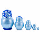 Wooden Gzhel Floral Nesting Dolls - Blue Stacking Matryoshka 3.1 Inches