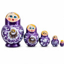 Wooden Metallic Plum Floral Nesting Dolls - Stacking Matryoshka 3.1 Inches