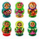 Set of 2 Wooden Floral Nesting Dolls - Green Matryoshka Salt Shakers