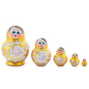 Gold Color with White Flowers Pink Wooden Nesting Dolls