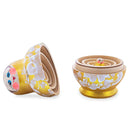 Gold Color with White Flowers Pink Wooden Nesting Dolls
