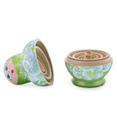 Green Color with White Flowers Wooden Nesting Dolls