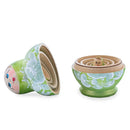 Green Color with White Flowers Wooden Nesting Dolls