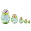 Green Color with White Flowers Wooden Nesting Dolls