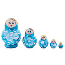 Light Blue Color with White Flower Wooden Nesting Dolls