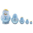 Wooden Icy Blue Winter Floral Nesting Dolls - Stacking Matryoshka 3.1 Inches