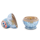 Light Blue Color with White Flowers Wooden Nesting Dolls