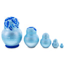 Wooden Gzhel Floral Nesting Dolls - Blue Stacking Matryoshka 3.1 Inches
