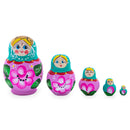 Green Hood with Pink Flower Pink Wooden Nesting Dolls