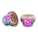 Green Hood with Pink Flower Pink Wooden Nesting Dolls