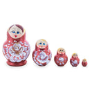 Wooden Plum Burgundy Floral Nesting Dolls - Stacking Matryoshka 3.1 Inches