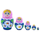 Pink Hood with White Flowers Wooden Nesting Dolls