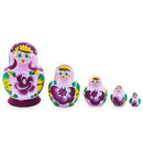 Pink Color with White Velvet Flower Wooden Nesting Dolls