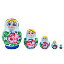 Light Blue Color with Red Flower Wooden Nesting Dolls