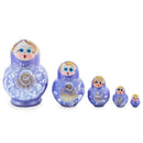 Purple Color with White Color Flowers Wooden Nesting Dolls