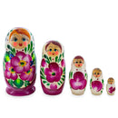 Pink Color with Pink Flowers Wooden Nesting Dolls