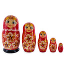 Red Hood with Gold Color Flowers Wooden Nesting Dolls