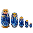Blue Color with Blue Flowers Wooden Nesting Dolls