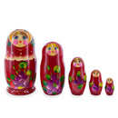 Red Color with Purple Flowers and Red Berries Wooden Nesting Dolls