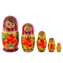 Red Color with Orange Flowers Wooden Nesting Dolls