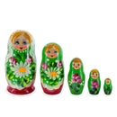 Green Hood with Gold Flowers and Berries Wooden Nesting Dolls