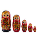 Red Color with Gold Flowers Wooden Nesting Dolls