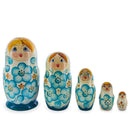 White Hood with Blue Flowers Wooden Nesting Dolls