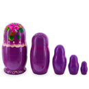 Purple Color with Pink Flowers Wooden Nesting Dolls