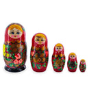 Red Color with Basket and Flowers Wooden Nesting Dolls