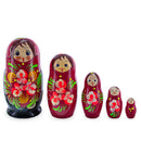 Pink Hood with Orange Flowers Wooden Nesting Dolls