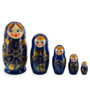 Blue Color with Gold Flowers Wooden Nesting Dolls