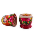 Orange Hood with Pink Flowers Wooden Nesting Dolls