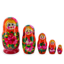 Orange Hood with Pink Flowers Wooden Nesting Dolls